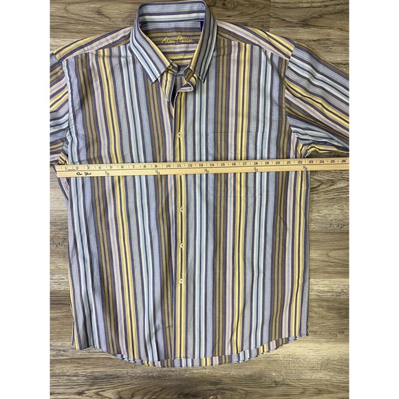 Alan Flusser Button Down Men's Size Large Striped Dress Shirt‎ Blue Yellow - Picture 9 of 9